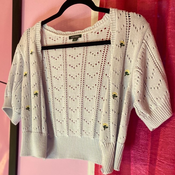 wild fable Knit Crochet Cropped Shrug Half Sleeve Yellow Flower Pattern XL - Picture 5 of 7